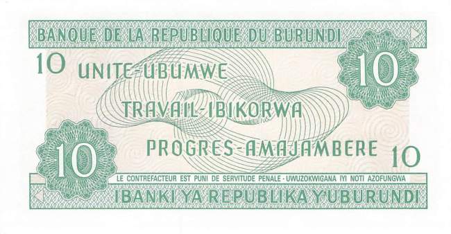 Burundi p33b 10 Francs 1989